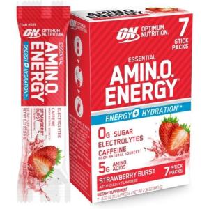 imageOptimum Nutrition Amino Energy Hydration Packets OnTheGo Energy Powder Stick Packs Tangerine Wave 25 CountJuicy Strawberry
