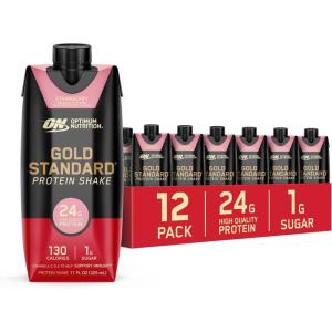 imageOptimum Nutrition Gold Standard Protein Shake 24g Protein Ready to Drink Protein Drinks Strawberry 11 Fl Oz 12 Count Pack of 1 Packaging May VaryStrawberry