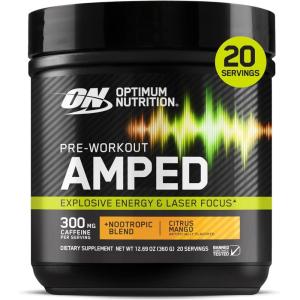 imageOptimum Nutrition Amped PreWorkout with Citrulline BetaAlanine Nootropics and 300mg of Caffeine for Energy Citrus Mango 20 Servings Packaging May Vary
