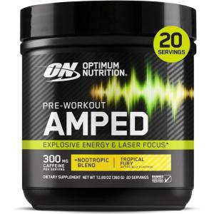 imageOptimum Nutrition Amped PreWorkout with Citrulline BetaAlanine Nootropics and 300mg of Caffeine for Energy Tropical Fury 20 Servings Packaging May Vary